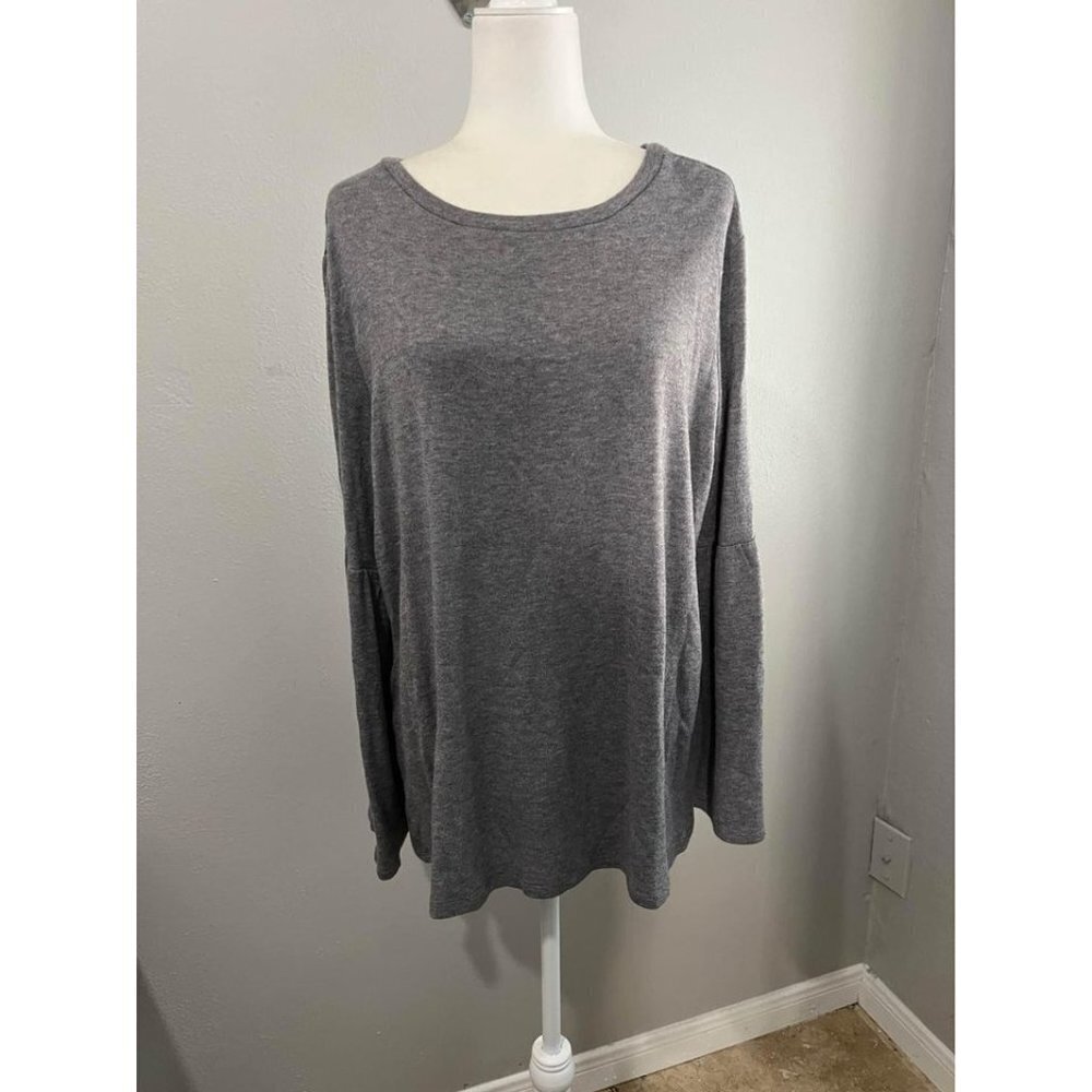 Loft Lounge Wear Comfort Blouse Bell Sleeve Gray Size XL